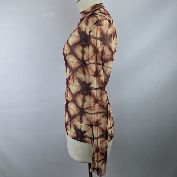 Daily Paper Pelembe Mesh T-Shirt Long Sleeve Semi Sheer Orange Brown M NWT - Picture 8 of 13